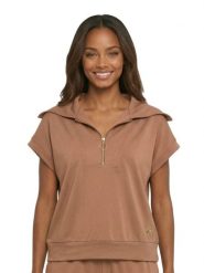 Elegancka damska bluza bez rękawów z kapturem. Brązowe bluzy LEONE 1947 APPAREL, uniwersalny, bez wzorów, z kapturem. Za 353.64 zł.