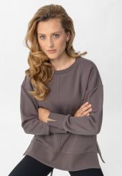 Bluza oversize B-RAVI. Brązowe bluzy Volcano, l, bez wzorów, z bawełny, bez kaptura. Za 149.99 zł.