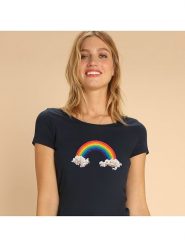 WOOOP Koszulka "Candy rainbow" w kolorze granatowym rozmiar: S. Niebieskie bluzki Wooop, s, bez wzorów, z bawełny, bez kołnierzyka, bez ramiączek. Za 70.41 zł.