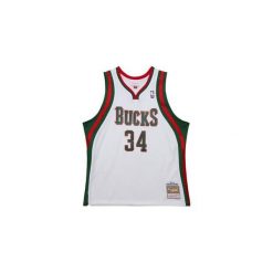 Koszulka NBA Milwaukee Bucks Giannis Antetokounmpo 2013/14. Białe bluzki Mitchell & Ness, bez wzorów, sportowe, bez kołnierzyka, bez ramiączek. W wyprzedaży za 421.50 zł.