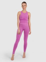 4F Legginsy do jogi i pilatesu bezszwowe damskie - różowe M/L. Czerwone legginsy 4f, l, bez wzorów, z materiału, z podwyższonym stanem. Za 149.99 zł.