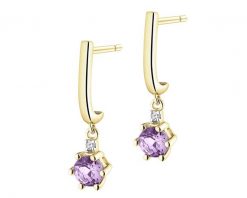 Kolczyki z żółtego złota z brylantami i ametystami - próba 375. Żółte kolczyki Apart, z ametystem, złote. Za 1,459.00 zł.