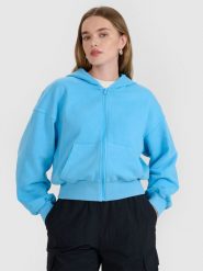 4F Bluza dresowa rozpinana z kapturem damska - niebieska S. Niebieskie bluzy 4f, l, bez wzorów, z bawełny, z kapturem. W wyprzedaży za 69.99 zł.