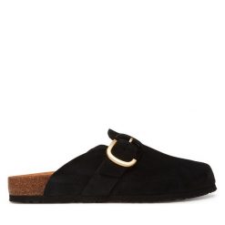 Klapki Tamaris. Czarne klapki Tamaris, bez wzorów, bez obcasa. Za 259.99 zł.