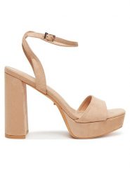 DeeZee Sandały F20074-2 Beżowy. Brązowe sandały DeeZee, bez wzorów, z materiału, bez obcasa, na słupku, bez zapięcia. Za 149.99 zł.