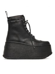 NEW ROCK Botki M-WALL083CCT-C2 Czarny. Czarne botki NEW ROCK, bez wzorów, ze skóry, bez obcasa, na koturnie, bez zapięcia. Za 1,269.00 zł.