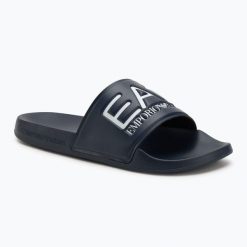 Klapki EA7 Emporio Armani Water Sports Visibility. Niebieskie klapki EA7 Emporio Armani, bez wzorów, z materiału, bez obcasa. Za 159.99 zł.