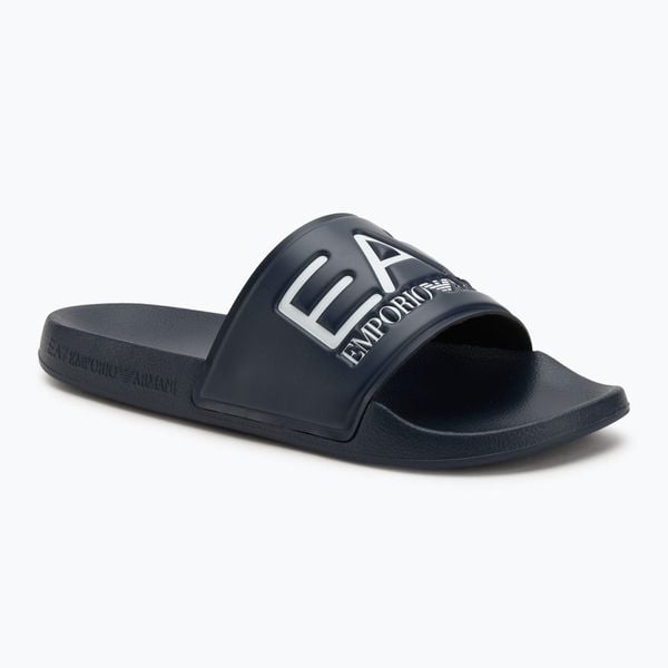 Klapki EA7 Emporio Armani Water Sports Visibility. Niebieskie klapki EA7 Emporio Armani, bez wzorów, z materiału, bez obcasa. Za 159.99 zł.