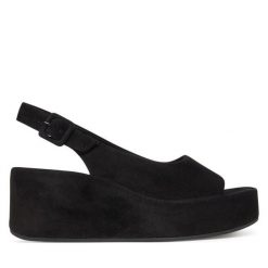 Sandały HÖGL. Czarne sandały Högl, bez wzorów, bez obcasa, na koturnie, bez zapięcia. Za 489.99 zł.