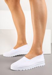 Białe Tenisówki z Elastyczną Cholewką i Tłoczeniem Zenfitra. Białe trampki Born2be, bez wzorów, z jeansu, bez zapięcia. W wyprzedaży za 52.49 zł.