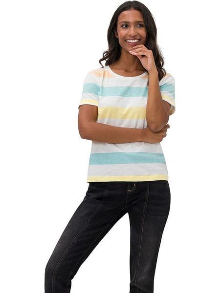 Heine Koszulka ze wzorem rozmiar: 42. Bluzki Heine, bez wzorów, z bawełny, bez kołnierzyka, bez ramiączek. Za 41.39 zł.