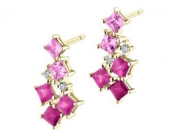 Kolczyki z żółtego złota z brylantami i kamieniami szlachetnymi - próba 585. Żółte kolczyki Apart, z brylantem, złote. Za 3,090.00 zł.