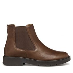 Sztyblety Geox. Brązowe botki Geox, bez wzorów, bez obcasa, na płaskiej podeszwie, bez zapięcia. Za 679.99 zł.