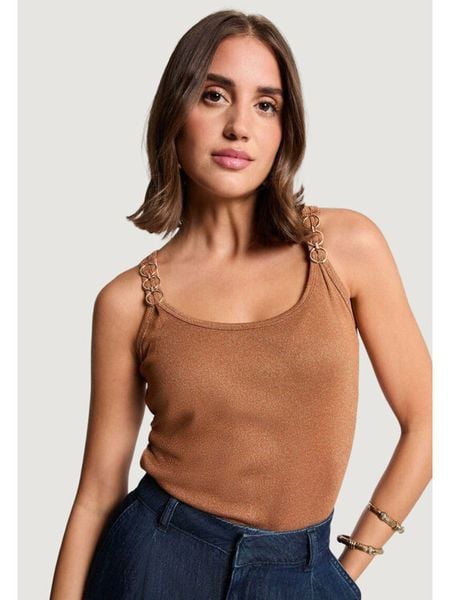 Morgan Top 251-DIDOA Miedziany Slim Fit. Brązowe topy Morgan, s, bez wzorów, z wiskozy, bez kołnierzyka, bez ramiączek. Za 84.99 zł.