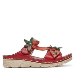 Klapki Laura Vita. Czerwone klapki Laura Vita, bez wzorów, bez obcasa. Za 259.99 zł.