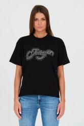 JUICY COUTURE Czarny t-shirt Boyfriend Scatter Diamante. Czarne t-shirty Juicy Couture, s, bez wzorów, bez kołnierzyka, bez ramiączek. W wyprzedaży za 139.99 zł.