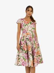 APART Sukienka w kolorze beżowym ze wzorem rozmiar: 36. Brązowe sukienki Apart, bez wzorów, bez kołnierzyka, bez ramiączek, midi. Za 197.17 zł.