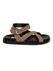 Steve Madden Skórzane sandały w kolorze szarobrązowym rozmiar: 38. Brązowe sandały Steve Madden, bez wzorów, ze skóry, klasyczne, z otwartym noskiem, bez obcasa, bez zapięcia. Za 210.32 zł.