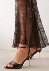 Brązowe Sandały na Szpilce VICES z Lakierowaną Cholewką i Metalicznym Akcentem Talilla. Brązowe sandały Renee, z aplikacjami, z lakierowanej skóry, glamour, bez obcasa, na obcasie, bez zapięcia. Za 99.99 zł.