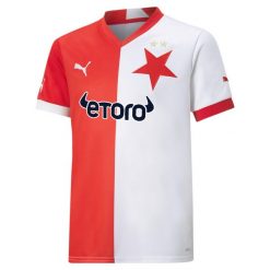 Jersey Puma sk Slavia Praha Home Jr 116 - Oddychająca koszulka piłkarska. Czerwone bluzki Puma, m, bez wzorów, z jersey, młodzieżowe, bez kołnierzyka, bez ramiączek. Za 284.38 zł.