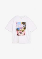 T-shirt oversize z czystej bawełny organicznej. Białe t-shirty bonprix, bez wzorów, z bawełny, bez kołnierzyka, bez ramiączek. Za 64.99 zł.