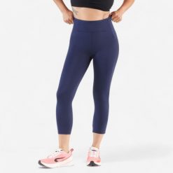 Legginsy do biegania krótkie damskie Kiprun Run 500 Comfort. Niebieskie legginsy KIPRUN, xs, bez wzorów, z elastanu, z podwyższonym stanem, do biegania. Za 89.99 zł.