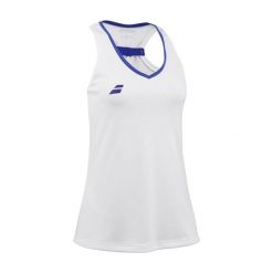 Koszulka damska Babolat Play. Białe bluzki BABOLAT, bez wzorów, sportowe, bez kołnierzyka, bez ramiączek. Za 109.99 zł.