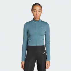 Bluza Workout Essentials Full-Zip Knit. Niebieskie bluzy Adidas, m, bez wzorów, bez kaptura. Za 219.00 zł.