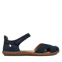 Sandały Josef Seibel. Niebieskie sandały Josef Seibel, bez wzorów, bez obcasa, na płaskiej podeszwie, bez zapięcia. Za 439.99 zł.