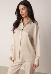 Jasnobeżowa Elegancka Koszula Satynowa z Ozdobnymi Guzikami Yasura. Brązowe koszule Born2be, m, bez wzorów, z jeansu, biznesowe, bez kołnierzyka, bez ramiączek. Za 109.99 zł.