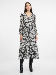 Orsay Sukienka w kolorze czarno-kremowym rozmiar: 34. Brązowe sukienki Orsay, bez wzorów, bez kołnierzyka, bez ramiączek, midi, kopertowe. Za 86.99 zł.