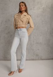 Niebieskie Jeansy Dzwony z Bawełną High Waist Basaia. Niebieskie jeansy Renee, l, bez wzorów, z podwyższonym stanem. Za 119.99 zł.