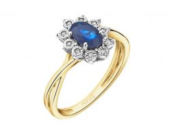 Pierścionek z żółtego i białego złota z diamentami i szafirem - próba 585. Białe pierścionki Apart, z diamentem, złote. Za 2,690.00 zł.