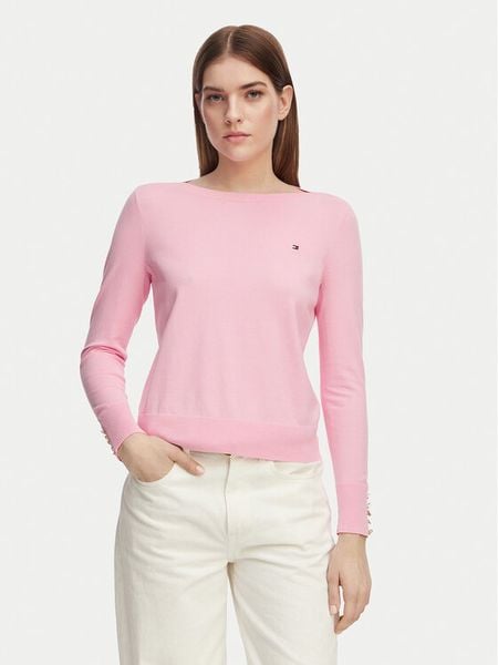 Tommy Hilfiger Sweter WW0WW40099 Różowy jasny Regular Fit. Czerwone swetry TOMMY HILFIGER, xs, bez wzorów, z bawełny, bez ramiączek. Za 265.99 zł.