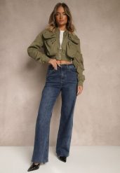 Niebieskie Jeansy High Waist o Szerokim Kroju Orrisalla. Niebieskie spodnie materiałowe Renee, na co dzień, l, bez wzorów, z jeansu, z podwyższonym stanem. Za 129.99 zł.