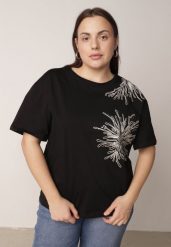 Czarny T-shirt Bawełniany z Ozdobnymi Cekinami Greyfeather. Czarne t-shirty Born2be, plus size, bez wzorów, z bawełny, bez kołnierzyka, bez ramiączek. Za 59.99 zł.