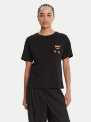 Liu Jo T-Shirt MF5416 JS923 Czarny Regular Fit. Czarne t-shirty Liu Jo, xs, bez wzorów, z bawełny, bez kołnierzyka, bez ramiączek. Za 269.99 zł.