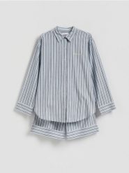 Popelinowa piżama w paski - jasnoniebieski. Niebieskie piżamy Reserved, bez wzorów, z bawełny, bez ramiączek. Za 139.99 zł.