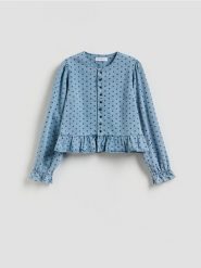 Jeansowa marynarka w groszki - niebieski. Niebieskie marynarki i żakiety Reserved, l, bez wzorów, z denimu. Za 129.99 zł.