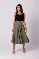 Rozkloszowana spódnica z wysokim stanem i kieszeniami khaki. Brązowe spódnice Bewear, na lato, xl, bez wzorów, midi, rozkloszowane. Za 319.00 zł.