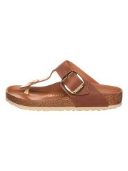 Birkenstock Skórzane japonki "Gizeh Big Buckle" w kolorze jasnobrązowym rozmiar: 36. Brązowe klapki Birkenstock, bez wzorów, z otwartym noskiem, bez obcasa. Za 297.87 zł.