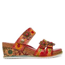 Klapki Laura Vita. Czerwone klapki Laura Vita, bez wzorów, bez obcasa. Za 369.99 zł.