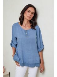 Le Monde du Lin Lniana koszulka w kolorze błękitnym rozmiar: 34/36. Niebieskie bluzki Le Monde du Lin, bez wzorów, z koronki, klasyczne, bez kołnierzyka, bez ramiączek. Za 143.99 zł.