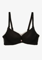 Czarny Push-Up Biustonosz Koronkowy na Regulowanych Ramiączkach Lunetia. Czarne biustonosze Renee, bez wzorów, z koronki. Za 34.99 zł.