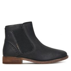 Botki Josef Seibel. Czarne botki Josef Seibel, bez wzorów, bez obcasa, na płaskiej podeszwie, bez zapięcia. Za 519.99 zł.
