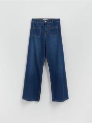 Jeansy wide leg z naszywanymi kieszeniami - niebieski. Niebieskie jeansy Reserved, bez wzorów. Za 139.99 zł.