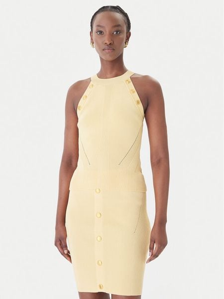 Guess Bluzka G6GR10 Z0625 Żółty Regular Fit. Żółte bluzki Guess, s, z aplikacjami, z syntetyku, bez kołnierzyka, bez ramiączek. Za 291.99 zł.