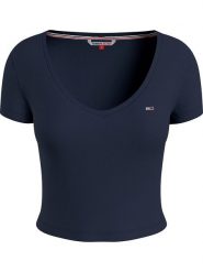 TOMMY JEANS Koszulka w kolorze granatowym rozmiar: XL. Niebieskie bluzki Tommy Jeans, xl, bez wzorów, z jeansu, bez kołnierzyka, bez ramiączek. Za 57.47 zł.