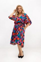 Sukienka Arie w kolorowe koła z paskiem | 100% wiskoza | OVERSIZE PLUS SIZE LATO. Sukienki Moda Size Plus Iwanek, na co dzień, na lato, plus size, bez wzorów, z elastanu, eleganckie, bez kołnierzyka, plus size, bez ramiączek, maxi, dopasowane. Za 329.90 zł.
