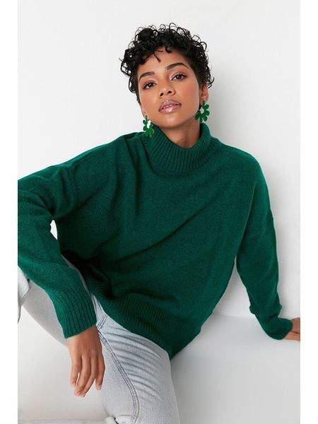 Trendyol Golf w kolorze zielonym rozmiar: L. Zielone golfy Trendyol, l, bez wzorów, ze splotem, bez ramiączek. Za 91.77 zł.